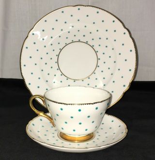 Shelley China Henley Turquoise Polka Dots Cup Saucer Plate Trio Set 13497