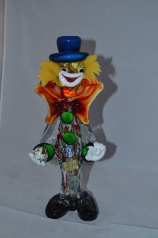 Vtg Murano Italy Hand Blown Swirl Art Glass Clown,  12” Tall
