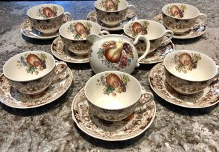 Set Of 8 Johnson Brothers Windsor Ware Harvest Fruit Coffee Cups Saucers Creamer
