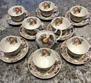 Set Of 8 Johnson Brothers Windsor Ware Harvest Fruit Coffee Cups Saucers Creamer 2