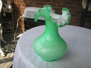 Fenton Glass Apple Green Bubble Optic 7.  5 " Vase 1961