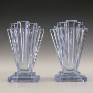 Bagley Vintage Art Deco Blue Glass Grantham Vases