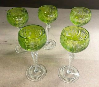 Vintage Nachtmann Bleikristall German 24 Lead Crystal Green Traube Wine Glasses