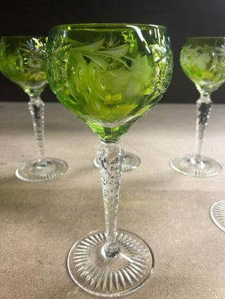 Vintage Nachtmann Bleikristall German 24 Lead Crystal Green Traube Wine Glasses 3