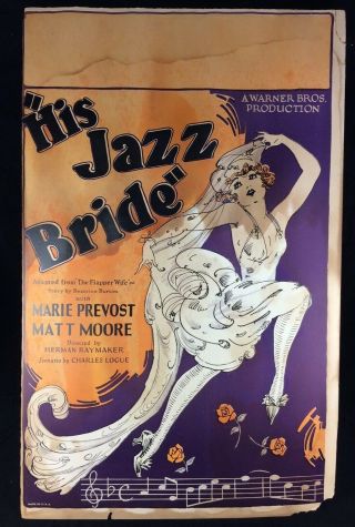 Vtg 1926 Movie Poster Marie Prevost - His Jazz Bride Hollywood Babylon