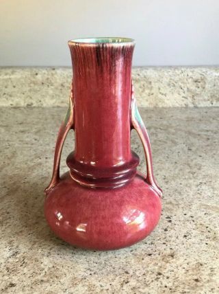 Vintage Roseville Red Orion Art Pottery Vase Foil Label