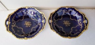 2 Reichenbach Echt Kobalt Blue And Gold German Porcelain Serving Bowls