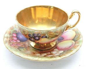 Vintage Antique Aynsley Orchard Gold Signed D.  Jones Tea Cup Saucer Fruit China