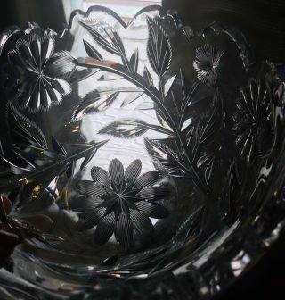 Libbey American Brilliant Period Hand Cut Glass Bowl Thistle Flower Us Shp