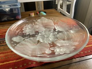 Verlys Water Lily Console Bowl French Frosted Crystal France Lotus Signed