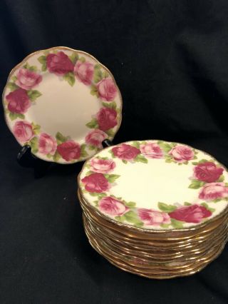 Vintage Royal Albert " Old English Rose " Bread & Butter Plates,  Set Of 12