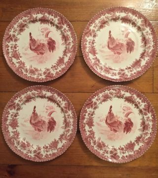 William James Farmyard,  Farm Yard,  Four (4) Dinner Plates Red Rooster