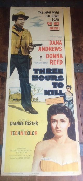 Three Hours To Kill/orig.  U.  S.  Western Movie Poster (dana Andrews/donna Reed)