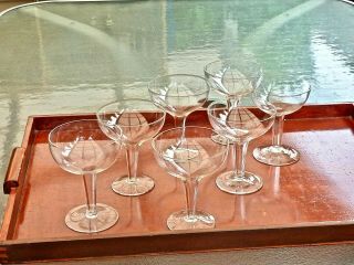 FABULOUS ART DECO HAND CRAFTED CRYSTAL HOLLOW STEM CHAMPAGNE GLASSES SET OF 7 4