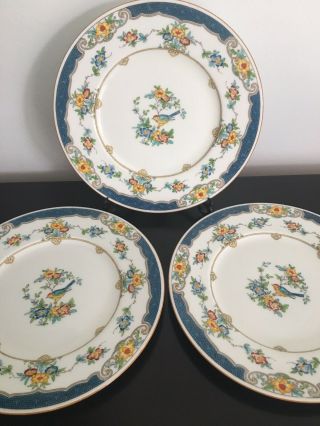 Set Of 3 Vintage Mintons Isis Bird Blue Turquoise Dinner Plates