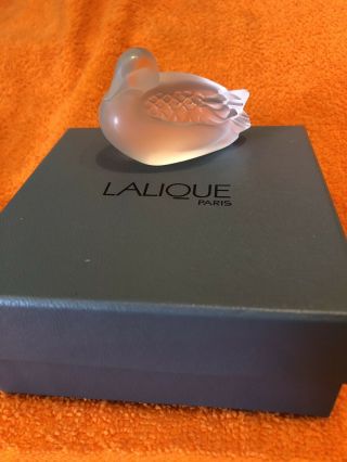 LALIQUE SLEEPY DUCK Frosted Crystal Signed Figurine 3