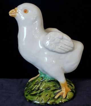 Vintage French Faience Pottery Chick Chicken W Glass Eyes Unmarked Bavent?