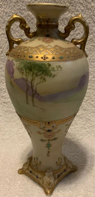 Antique Nippon 10 " Double Handled Guilded Urn/vase