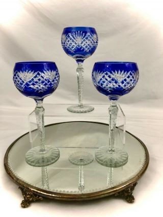 3 Bohemian Cut To Clear Crystal Wine Hock Cut To Clear Wine Goblets