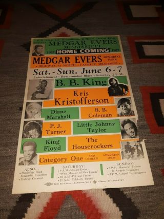 Globe Poster Medgar Evers Festival B.  B.  King Kris Kristofferson King Floyd More
