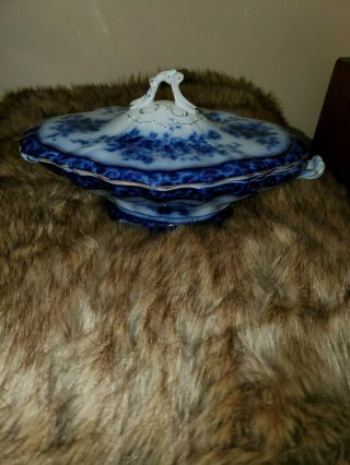 Antique Flow Blue Touraine Covered Vegetable Bowl By Henry Alcock No Damage