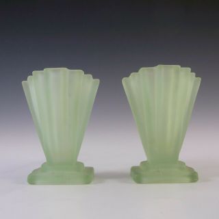 Bagley 1930s Art Deco Green Glass Grantham Vases