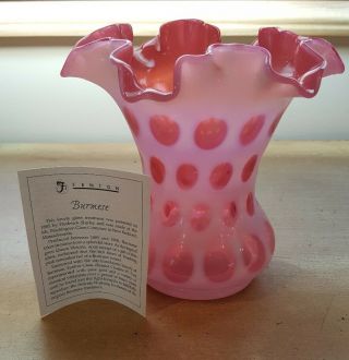 Fenton Collectible Glassware White & Pink Coin Dot Basket / Vase Scalloped Edge