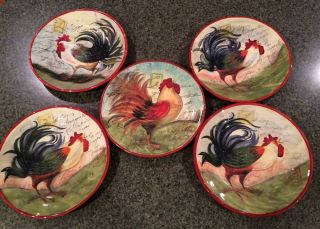 Set Of 5 Certified International Le Rooster 11 " Dinner Plates - Susan Winget