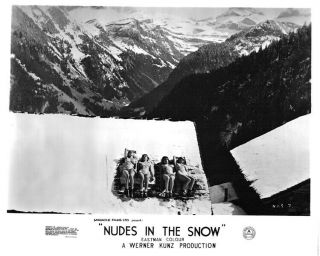 Nudes In The Snow Lobby Card Naturist Nudist Brigette Baum Girls Sunbathing