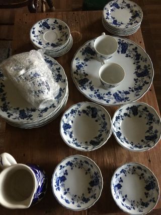 Fine China Japan Royal Meissen Service 37 Pc Set Plates Bowls Floral Blue White