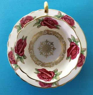 Vintage Paragon Cup And Saucer Red Roses Pale Blue White Gold