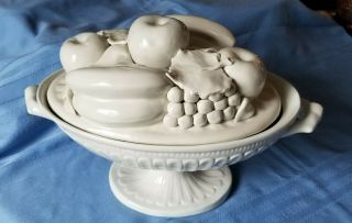 15 " Long X 11 " High Footed Covered Centerpiece Bowl W/ Fruit Lid - Italy