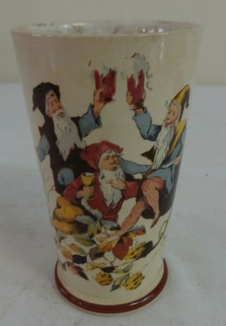 Antique German Boch Mettlach Beaker With Hand Painted Gnomes