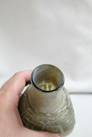 Arts Crafts Revival Nick Delmatto Green Rope Irridescent Art Glass Vase Bottle 4