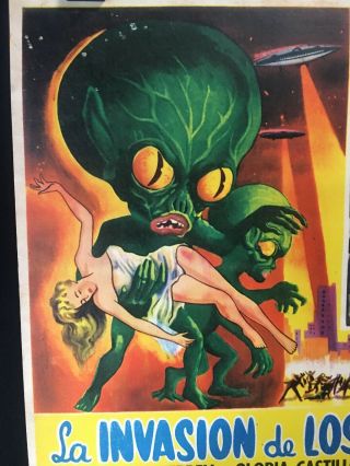 1957 INVASION OF THE SAUCER MEN Authentic Mexican Art Lobby Card 14 