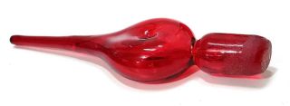 BLENKO Large Tall MCM Hand Blown RED CRACKLE GLASS DECANTER WITH STOPPER 6