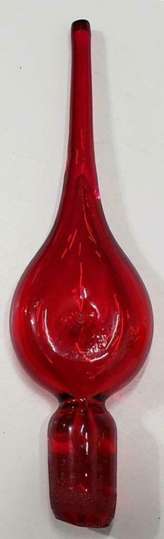 BLENKO Large Tall MCM Hand Blown RED CRACKLE GLASS DECANTER WITH STOPPER 7