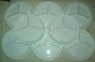 8 Corelle Livingware Winter Frost White 10 3/8 " Divided Grill Dinner Plates