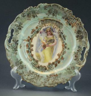 Antique Rs Prussia Porcelain Woman Keyhole Style Cabinet Plate