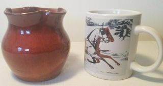 Signed Waco Kentucky Pottery Burgundy Glaze - Vintage Arts And Craft