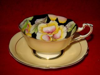 Paragon Pansy Cup & Saucer Peach Black Gold Made In England