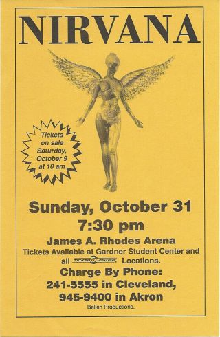 Nirvana With Kurt Cobain Rare 1993 Concert Goldenrod Handbill