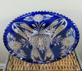 VERY LARGE CRYSTAL CUT COBALT to Clear Crystal Bowl 2
