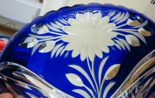 VERY LARGE CRYSTAL CUT COBALT to Clear Crystal Bowl 8