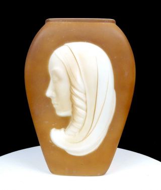 Phoenix Consolidated Brown Satin Glass Madonna Cameo 10 1/4 " Vase 1920 - 1939