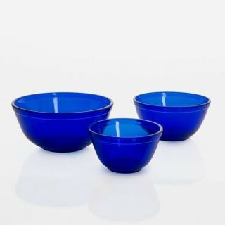 Mosser Cobalt Blue Glass Nesting Mixing Bowls Set Of 3 - Factory