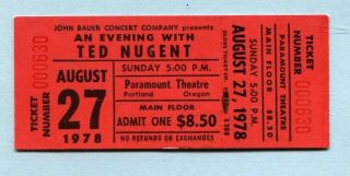 1978 Ted Nugent Concert Ticket Portland Or Cat Scratch Fever