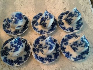 Fabulous Vintage Warf Pottery England Flow Blue Cups And Saucers