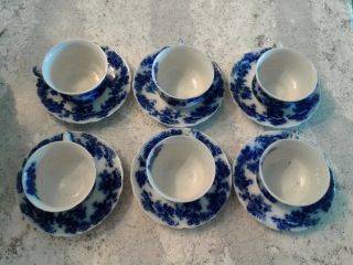 FABULOUS VINTAGE WARF POTTERY ENGLAND FLOW BLUE CUPS AND SAUCERS 2
