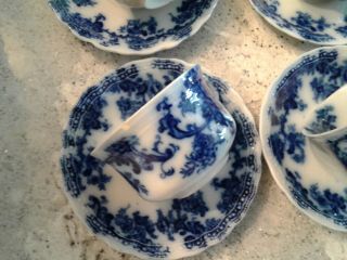 FABULOUS VINTAGE WARF POTTERY ENGLAND FLOW BLUE CUPS AND SAUCERS 8